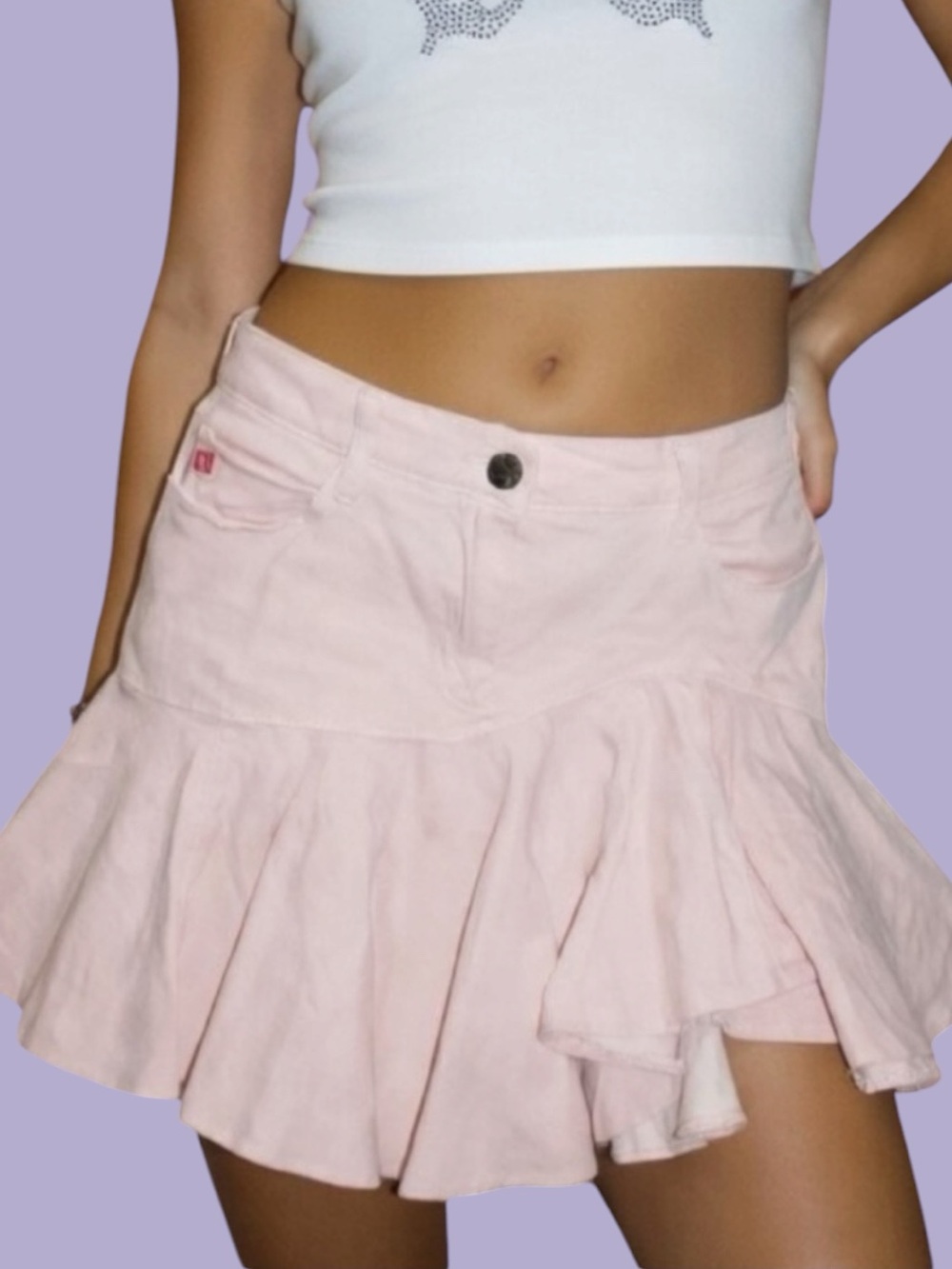 BCBGirls Early 2000s Baby Pink Asymmetrical Corduroy Pleated Fairy Mini Skirt